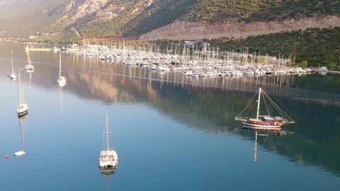 Kas Turkey aerial ascending drone view over marina Stock Footage 344551353