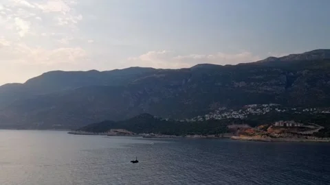 Kas Turkey aerial drone view of sea and mountains Stock Footage 344406865
