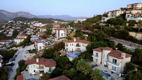 Kas Turkey aerial drone view of villas and hillside Stock Footage 344406877