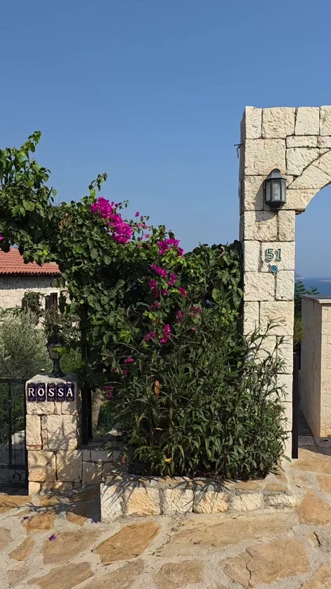 Kas, Turkey - August 23, 2026 Stone gate and villa entrance view Stock Footage 345145366