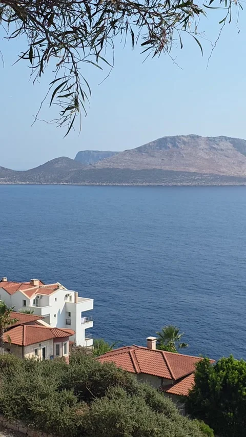 Kas, Turkey - August 23, 2026 Sea and coastal villas view framed Stock Footage 345145425