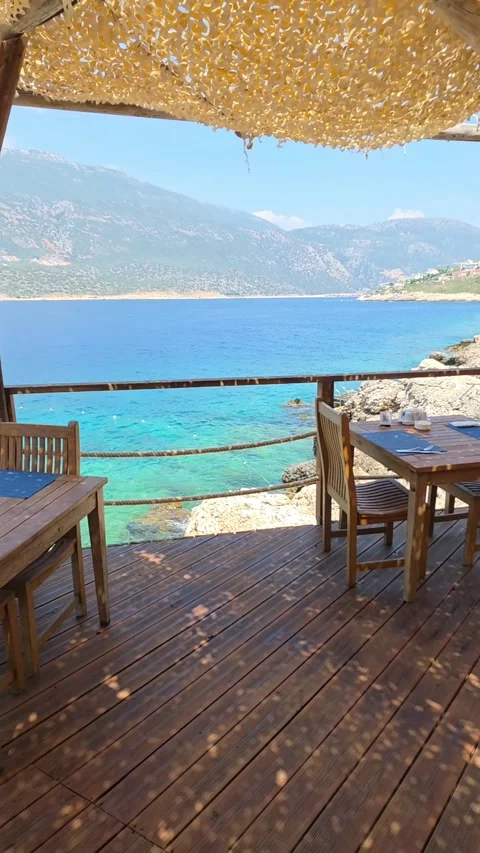Kas, Turkey - August 23, 2026 Lighthouse Hotel terrace panorama Stock Footage 345145581