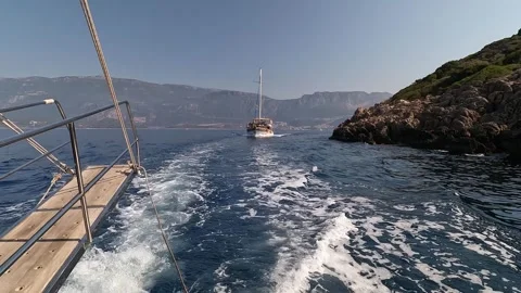 Kas, Turkey - August 25, 2026 Wake from a sailing yacht Stock Footage 344643261