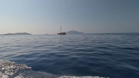 Kas, Turkey - August 25, 2026 Tour boat on the open sea Stock Footage 344648320