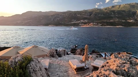 Kas, Turkey - August 29, 2026 Resort terrace, sea and mountains Stock Footage 345139147