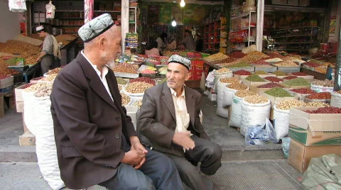 Kashgar bazaar local men Stock Footage 539789