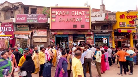 Kashi Chat Bhandar is packed with eager customers enjoying Stock Footage 285421436
