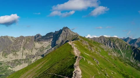Kasper Peak in Tatra Mountains with Clouds Timelapse - Summer Trekking Stock Footage 306402189
