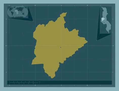 Kasungu, Malawi. Solid color shape. Locations of major cities of the region Stock Illustration