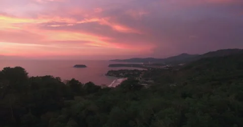 Kata And Karon Beach Viewpoint At Dusk Aerial Drone Pullback Footage 스톡 동영상 63310848