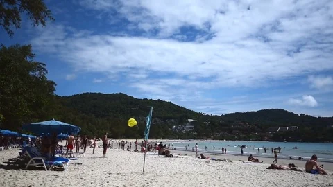 Kata Beach, Pans Right, Phuket Stock Footage 85458410