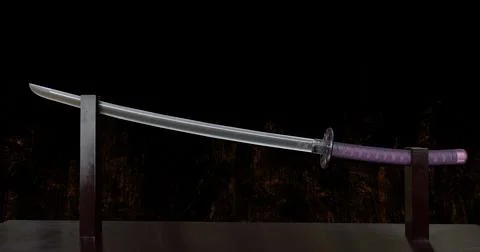 Katana on a wooden stand 3d-rendered illustration Stock Photos