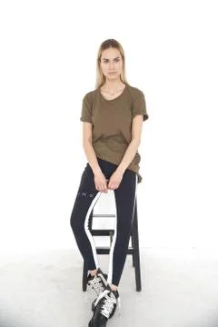 Kate model tests in perfect white studio in black casual style but still amazing 写真素材