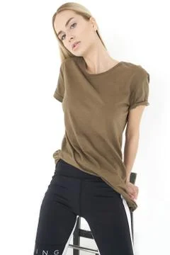 Kate model tests in perfect white studio in black casual style but still amazing Foto stock
