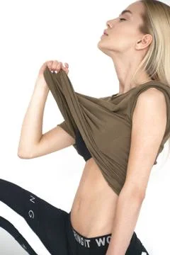 Kate model tests in perfect white studio in black casual style but still amazing Stock Photos