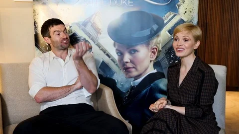 Kate Phillips and Stuart Martin talking about 'Miss Scarlet &amp; The Duke' - 2020 Stock Footage 129664197