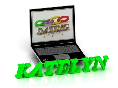 KATELYN- Name and Family bright letters near Notebook and  inscription Dating Stock Illustration