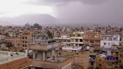 Kathmandu City Skyline Pan on an Overcast Afternoon Stock Footage