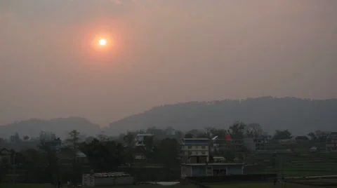 Kathmandu Nepal Sun setting over the hills of Eastern Kathmandu Stock-Footage 45209273