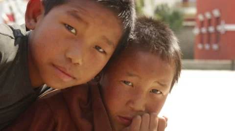Kathmandu Nepal two children pose at school in Eastern Kathmandu, Nepal 動画素材 45209207