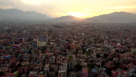 Kathmandu Skyline. Aerial shot of Kathmandu valley during Sunset or sunrise with Stock Footage 158531371