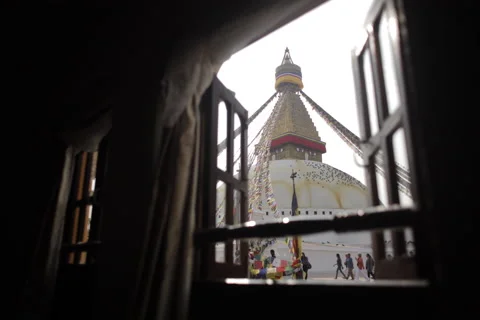 Kathmandu Stupa. Time Lapse. View from the window Video stock 51529309