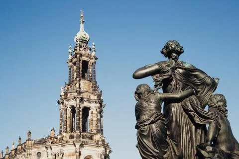Katholische Hofkirche church and historic statue in Dresden, Germany Stock Photos