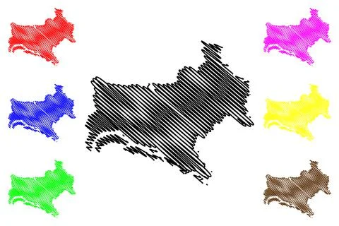Katihar district (Bihar State, Purnia division, Republic of India) map vector Stock Illustration