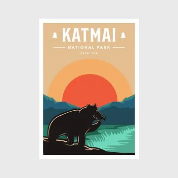 Katmai National Park poster vector illustration design Stock Illustration