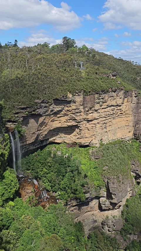 Katoomba Falls down the Cliff, Blue Mountains, Australia – Vertical 8K Video stock 299026293