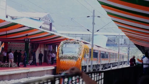 The Katra–Srinagar Vande Bharat Express was officially inaugurated by Prime Stock Footage 311456470