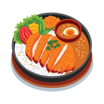 Katsu Don with Soft-Boiled Egg 스톡 일러스트