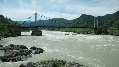 Katun river in flood. Sliding view along stream. Altay, Russia. Stock Footage 69773747