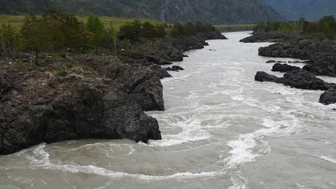 The Katun River flows through the valley. Stock Footage 76423703