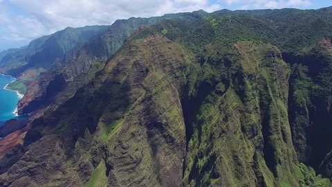 Kauai - Na Pali Coast - Flying In From Sea - Drone Footage Stock Footage