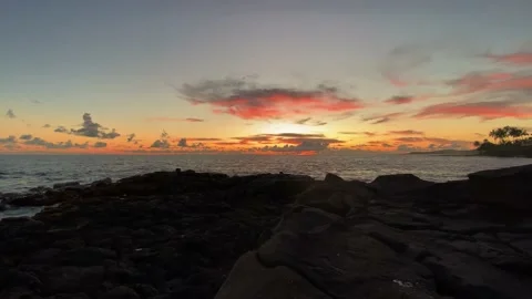 Kauai Rocky  Shoreline at Sunrise Stock Footage