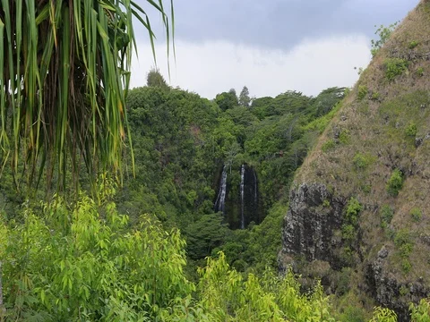 Kauai tropical Opaekaa Falls canyon Hawaii 4K Stock Footage