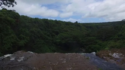 Kauai - Wailua Waterfall - Over the Edge - Drone footage Stock Footage
