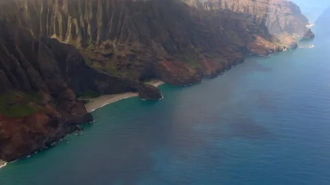 Kauai's Rugged Coastline with Clouds Stock Footage 138401693