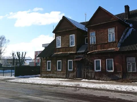 Kaunas_old_house_street_winter_road_willagy Stock Photos