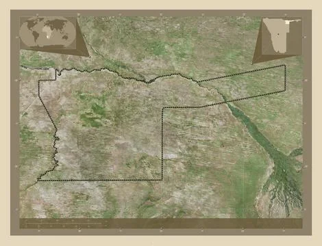 Kavango East, Namibia. High resolution satellite map Illustrazione stock