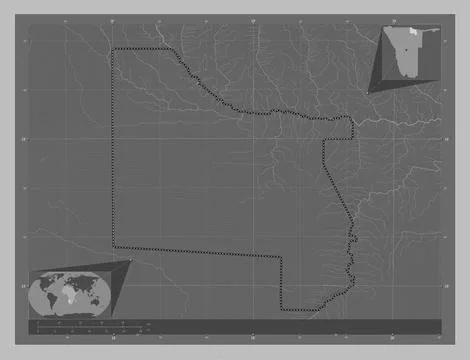 Kavango West, Namibia. Grayscale. Major cities Stock Illustration