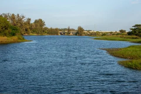 Kaveri river seen from the brindavan gardens bridge in KRS Dam, Mysore, India Stock Photos