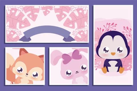 Kawaii animals cartoons inside frames vector design イラスト素材