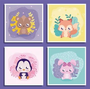 Kawaii animals cartoons inside frames vector design Illustrazione stock