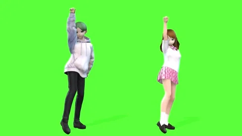 Kawaii Anime Duo Dancing Render Stock Footage 320451780