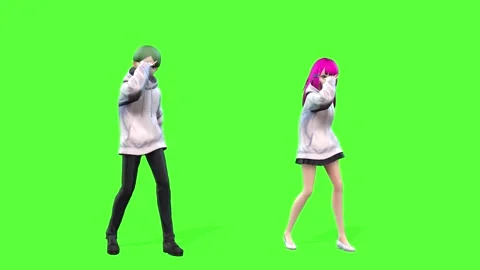 Kawaii Anime Duo Dancing Render Stock Footage 320598972