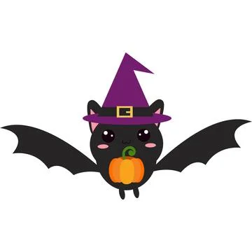 Kawaii Bat Witch with Pumpkin Illustrazione stock