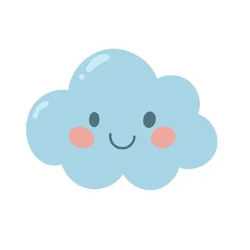 Kawaii blue cloud with rosy cheeks and gentle smile. Ideal for weather icons Stock Illustration