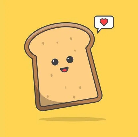 Kawaii Breakfast, slice of bread on yellow background, slice bread with love  스톡 일러스트
